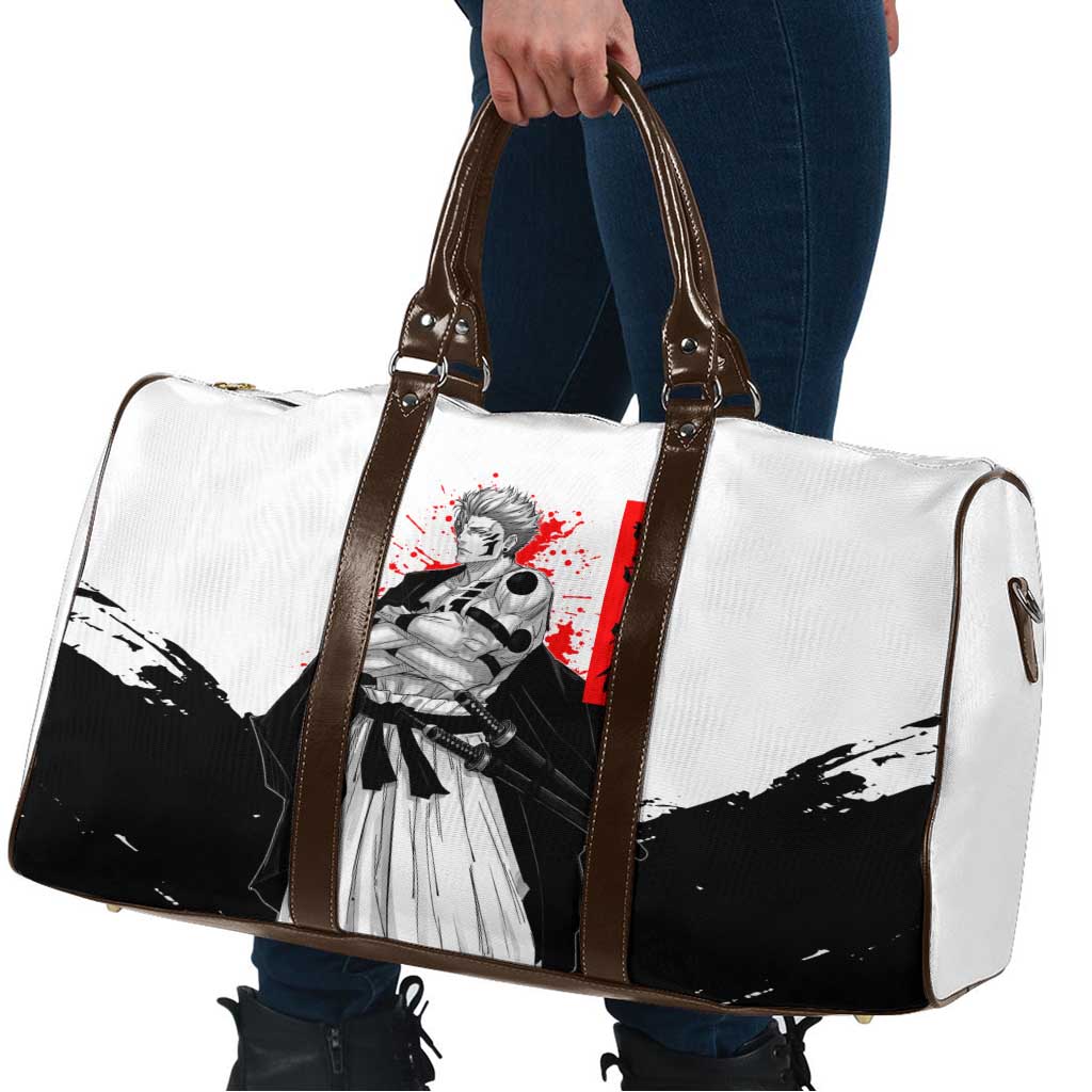 Sukuna Jujutsu Kaisen Samurai Aesthetic Travel Bag with Katana, Red Kanji and Oni Mask Design - The Mazicc
