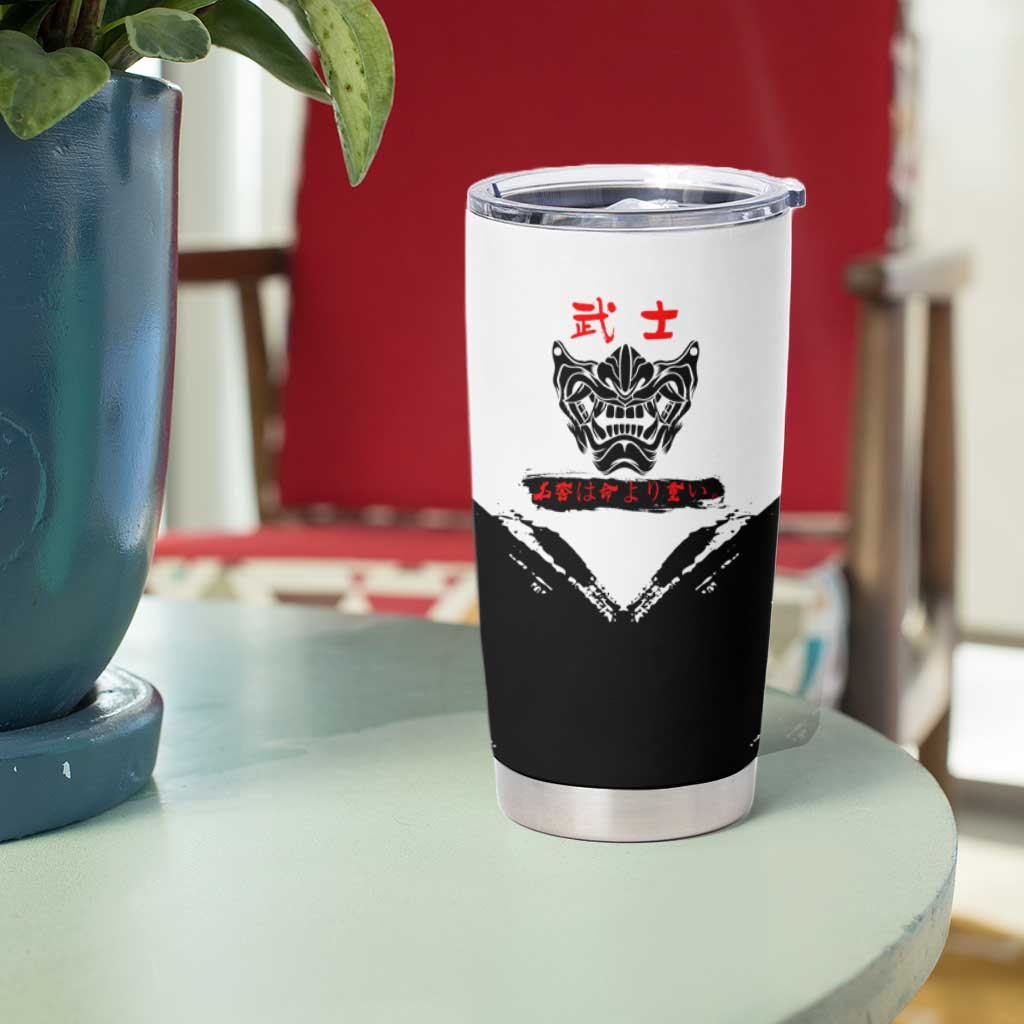 Sukuna Jujutsu Kaisen Samurai Aesthetic Tumbler Cup with Katana, Red Kanji and Oni Mask Design - The Mazicc