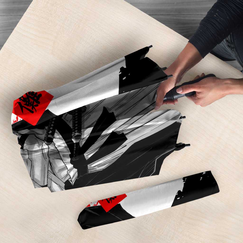 Sukuna Jujutsu Kaisen Samurai Aesthetic Umbrella with Katana, Red Kanji and Oni Mask Design - The Mazicc