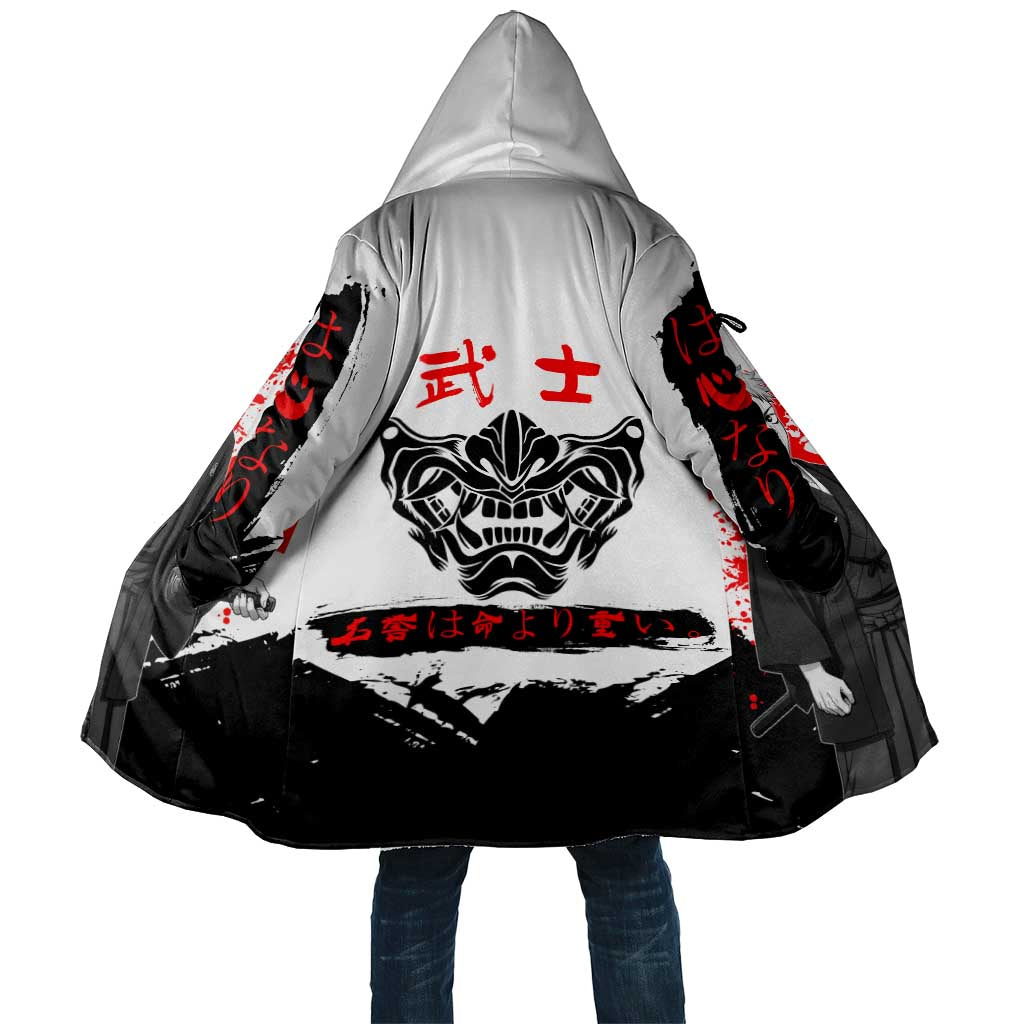 Yuji Itadori Jujutsu Kaisen Samurai Design Cloak with Katana, Red Kanji Elements and Oni Mask Graphic - The Mazicc
