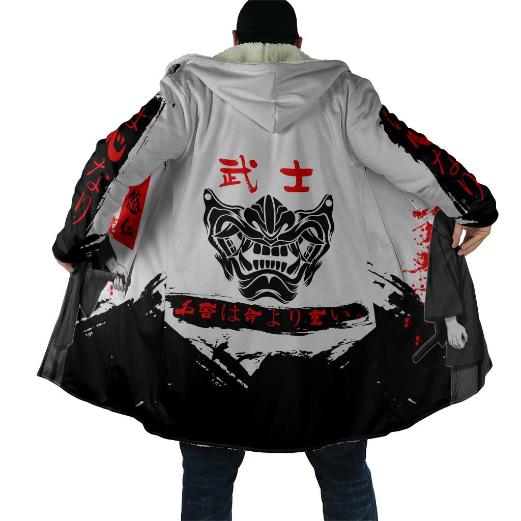 Yuji Itadori Jujutsu Kaisen Samurai Design Cloak with Katana, Red Kanji Elements and Oni Mask Graphic - The Mazicc