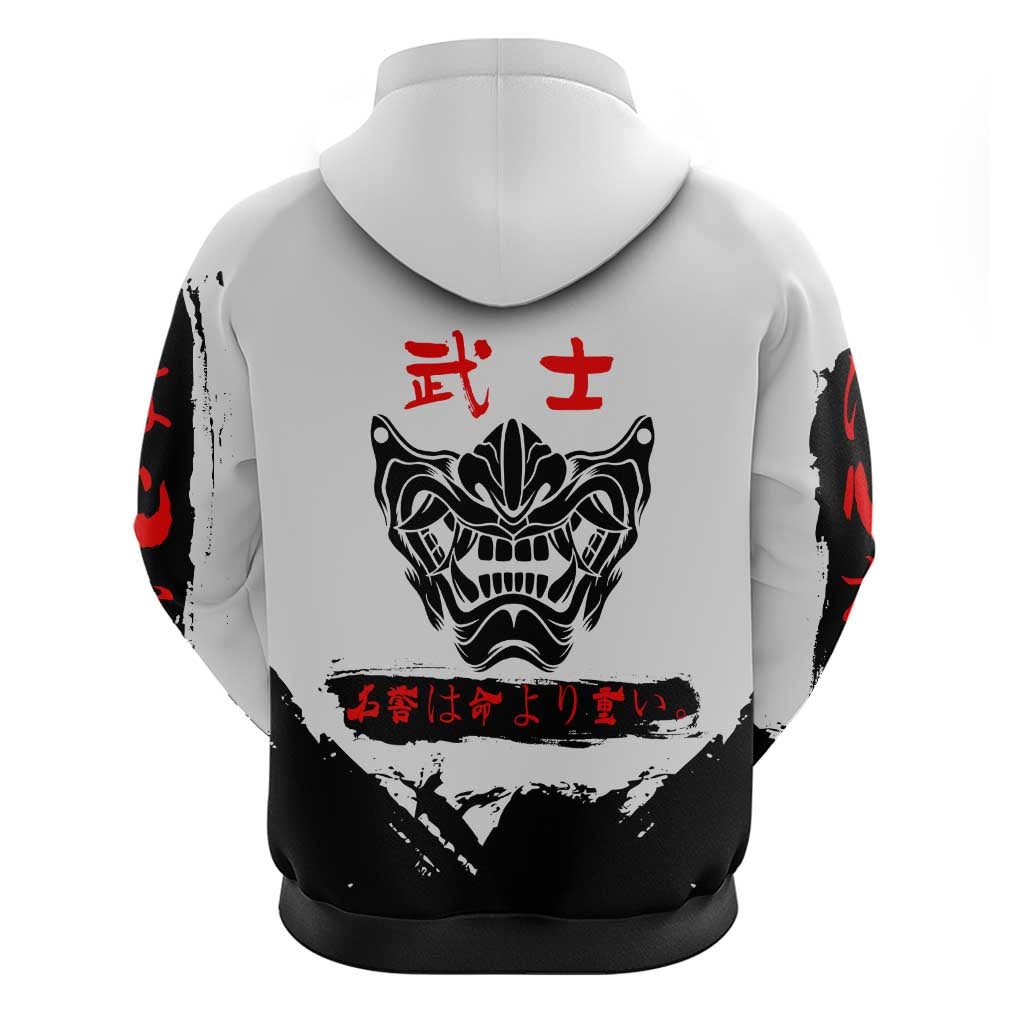 Yuji Itadori Jujutsu Kaisen Samurai Design Hoodie with Katana, Red Kanji Elements and Oni Mask Graphic - The Mazicc