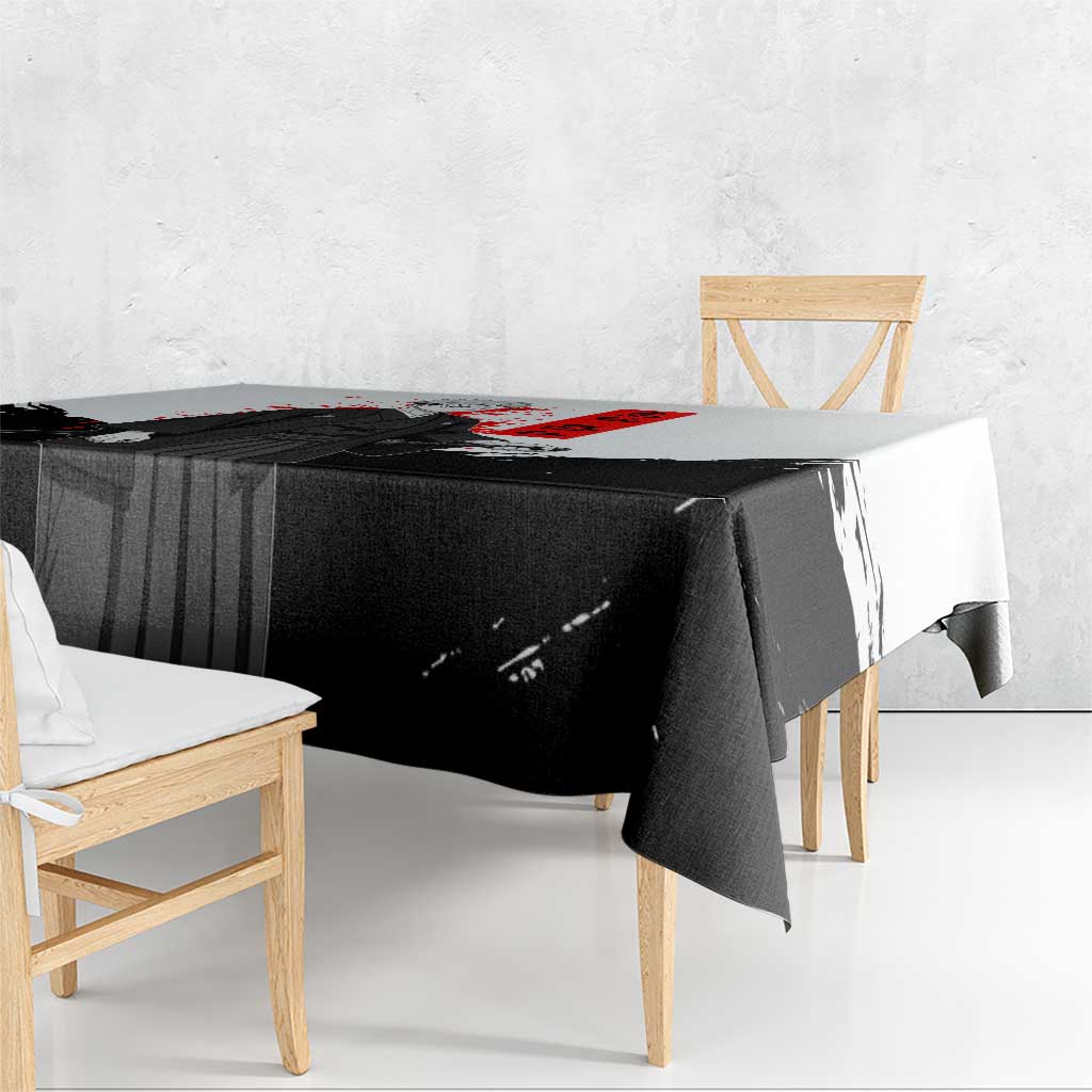 Yuji Itadori Jujutsu Kaisen Samurai Design Tablecloth with Katana, Red Kanji Elements and Oni Mask Graphic - The Mazicc