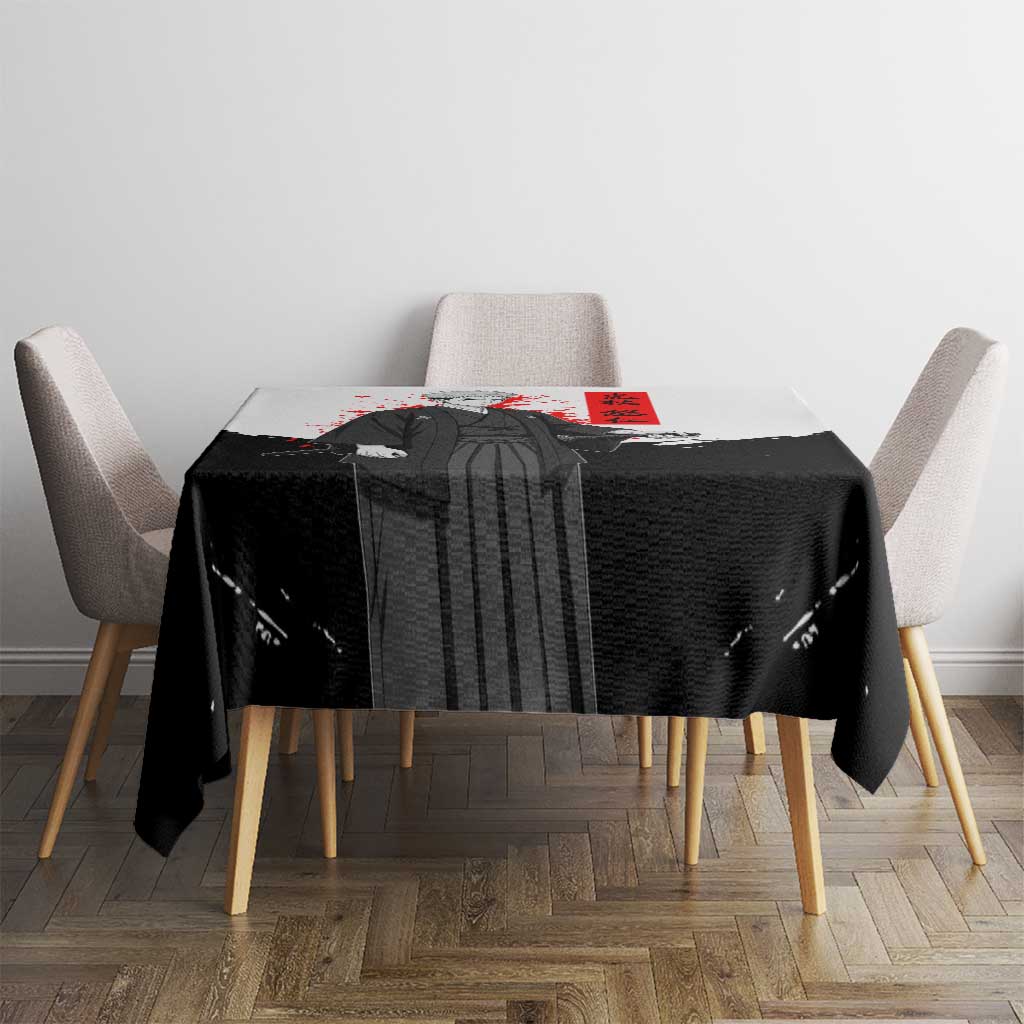 Yuji Itadori Jujutsu Kaisen Samurai Design Tablecloth with Katana, Red Kanji Elements and Oni Mask Graphic - The Mazicc