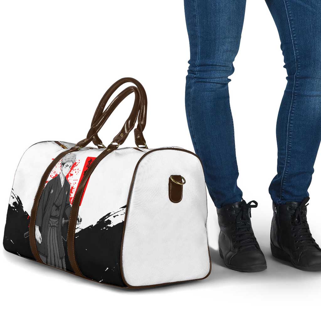 Yuji Itadori Jujutsu Kaisen Samurai Design Travel Bag with Katana, Red Kanji Elements and Oni Mask Graphic - The Mazicc