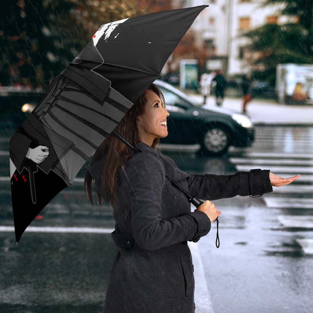 Yuji Itadori Jujutsu Kaisen Samurai Design Umbrella with Katana, Red Kanji Elements and Oni Mask Graphic - The Mazicc
