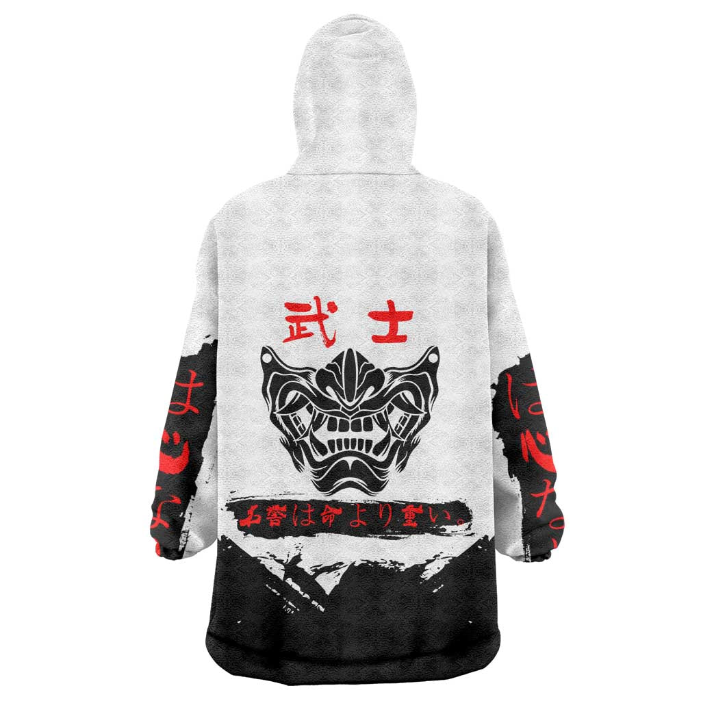 Yuji Itadori Jujutsu Kaisen Samurai Design Wearable Blanket Hoodie with Katana, Red Kanji Elements and Oni Mask Graphic - The Mazicc