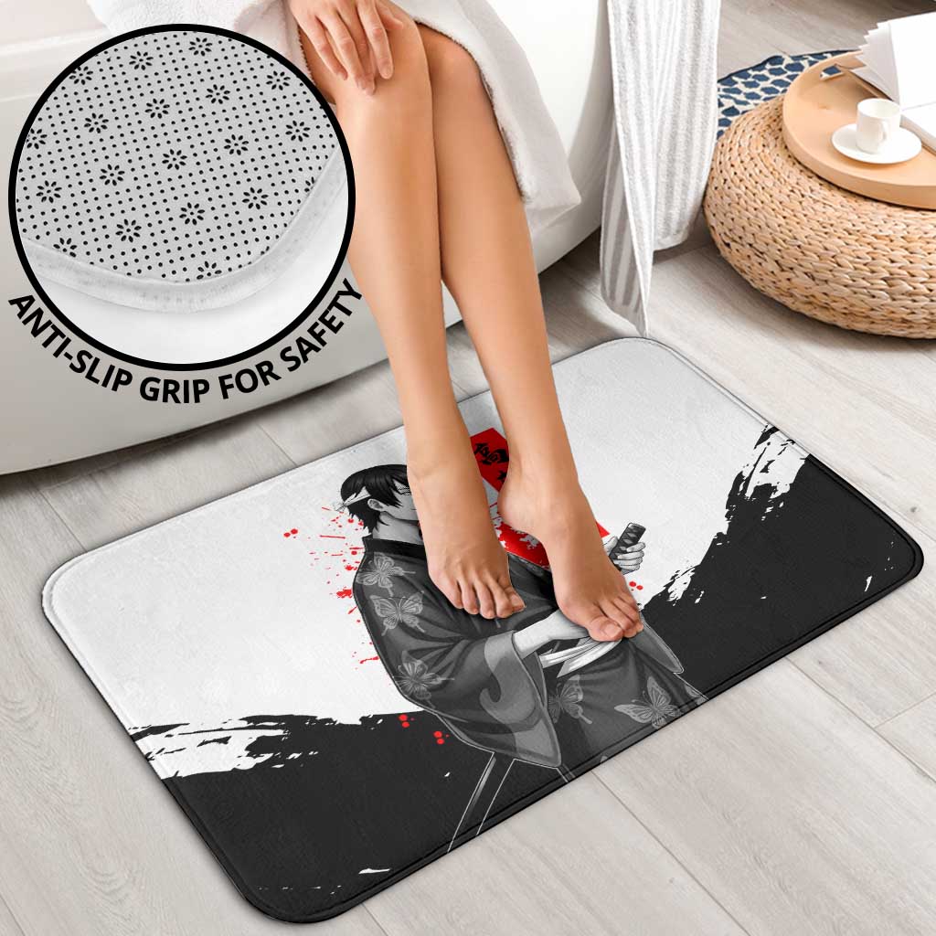 Shinsuke Takasugi Gintama Samurai Design Bathroom Set with Katana, Red Calligraphy and Oni Mask Art - The Mazicc