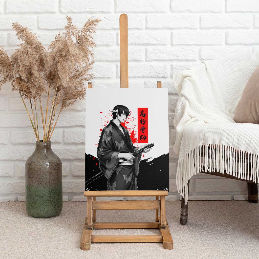 Shinsuke Takasugi Gintama Samurai Design Canvas Wall Art with Katana, Red Calligraphy and Oni Mask Art - The Mazicc