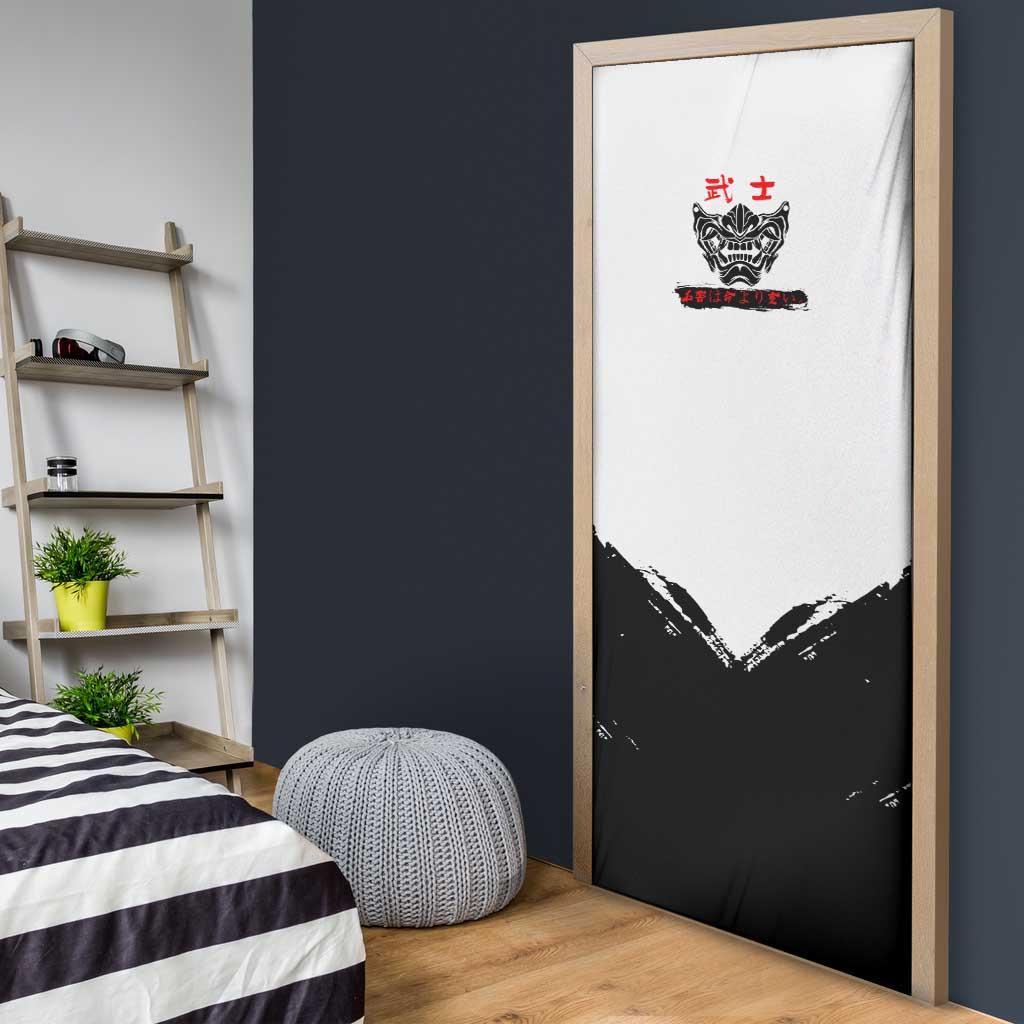 Shinsuke Takasugi Gintama Samurai Design Door Cover with Katana, Red Calligraphy and Oni Mask Art - The Mazicc