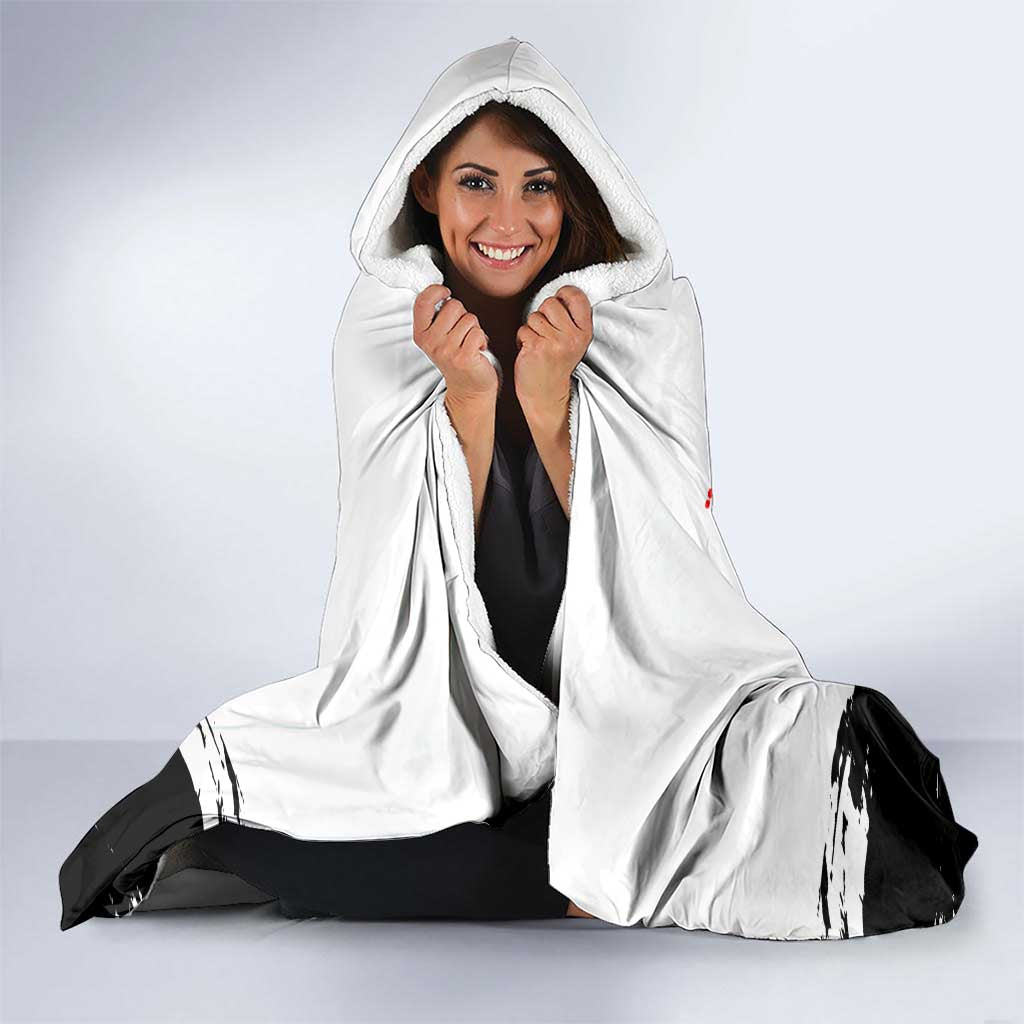 Shinsuke Takasugi Gintama Samurai Design Hooded Blanket with Katana, Red Calligraphy and Oni Mask Art - The Mazicc