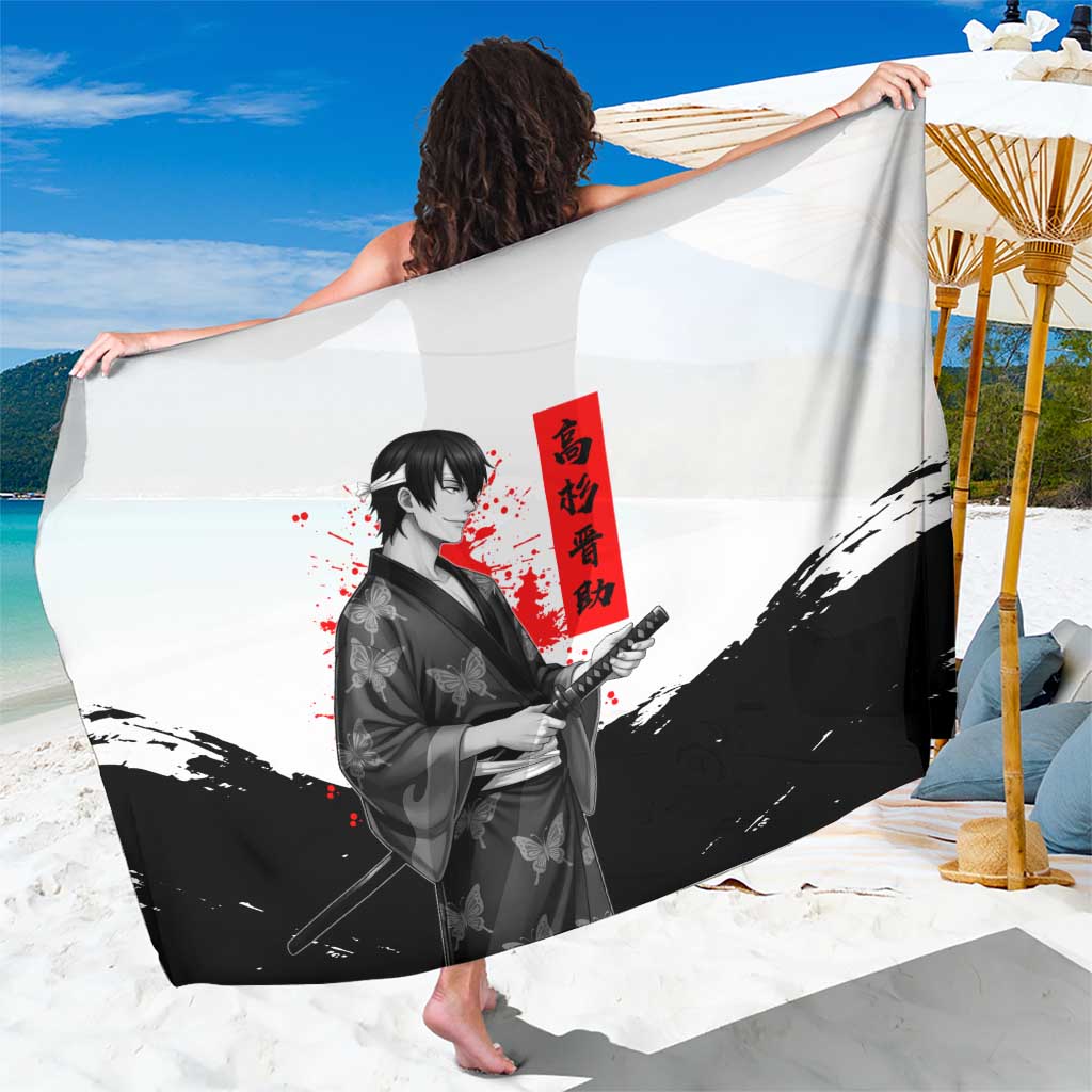 Shinsuke Takasugi Gintama Samurai Design Sarong with Katana, Red Calligraphy and Oni Mask Art - The Mazicc