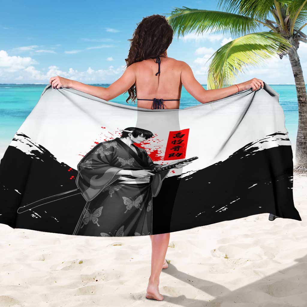 Shinsuke Takasugi Gintama Samurai Design Sarong with Katana, Red Calligraphy and Oni Mask Art - The Mazicc