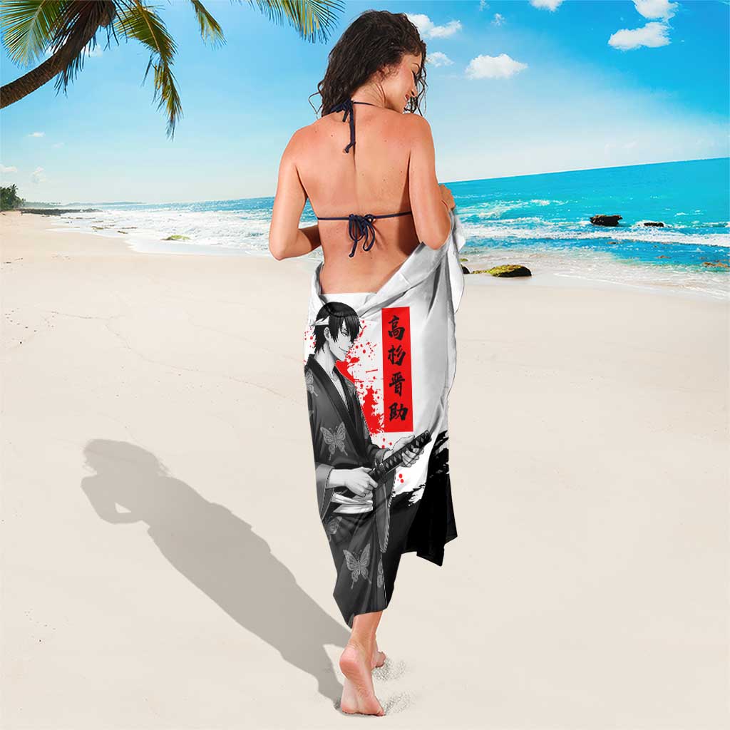 Shinsuke Takasugi Gintama Samurai Design Sarong with Katana, Red Calligraphy and Oni Mask Art - The Mazicc