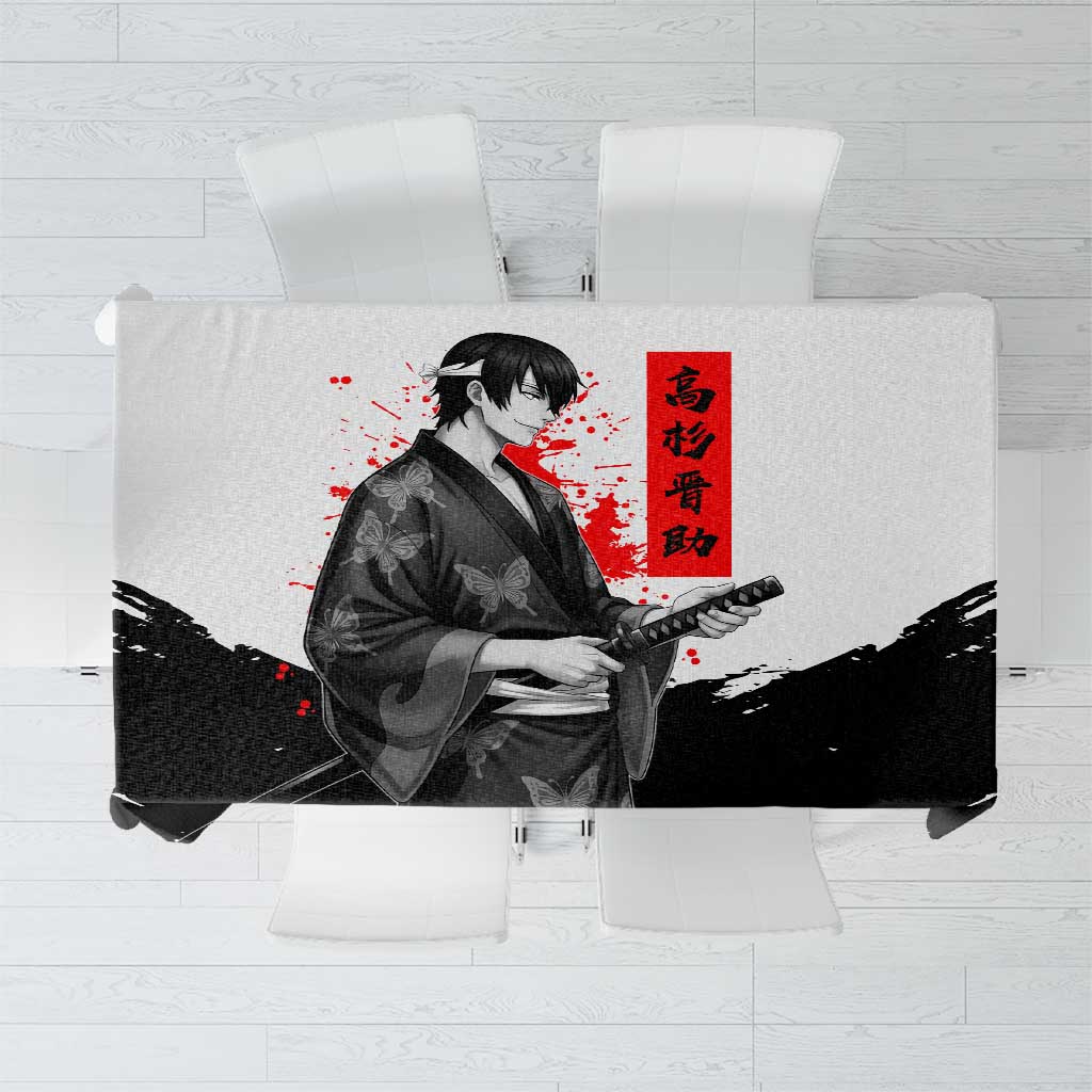 Shinsuke Takasugi Gintama Samurai Design Tablecloth with Katana, Red Calligraphy and Oni Mask Art - The Mazicc