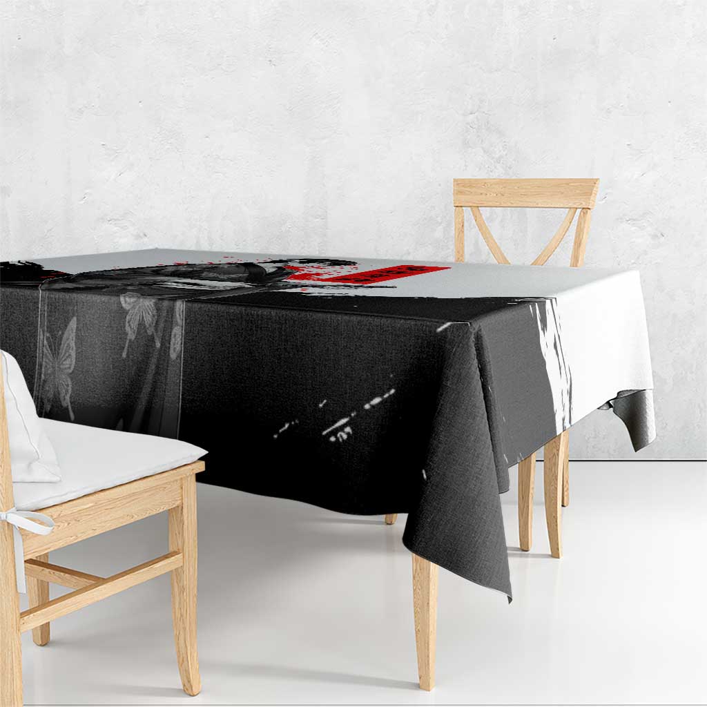 Shinsuke Takasugi Gintama Samurai Design Tablecloth with Katana, Red Calligraphy and Oni Mask Art - The Mazicc