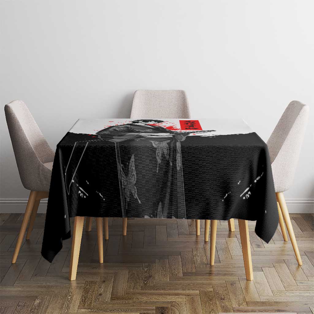 Shinsuke Takasugi Gintama Samurai Design Tablecloth with Katana, Red Calligraphy and Oni Mask Art - The Mazicc