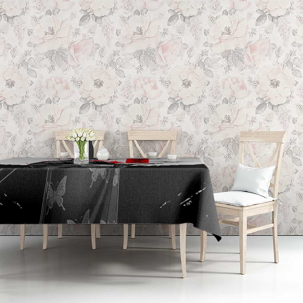 Shinsuke Takasugi Gintama Samurai Design Tablecloth with Katana, Red Calligraphy and Oni Mask Art - The Mazicc