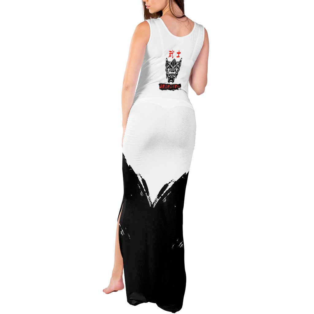 Shinsuke Takasugi Gintama Samurai Design Tank Maxi Dress with Katana, Red Calligraphy and Oni Mask Art - The Mazicc