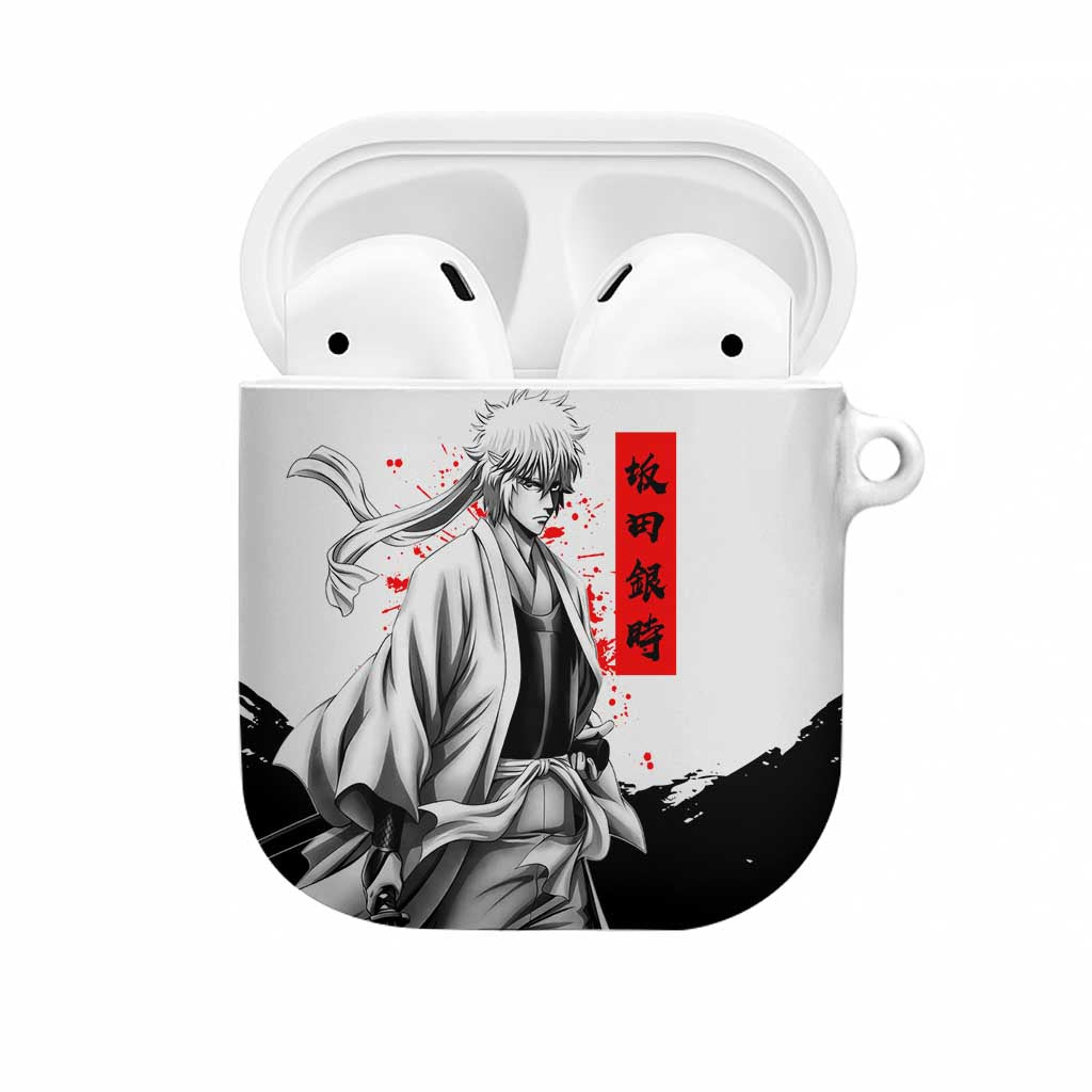 Gintoki Sakata Gintama Samurai Design AirPods Case with Katana, Red Kanji Calligraphy and Oni Mask Graphic - The Mazicc