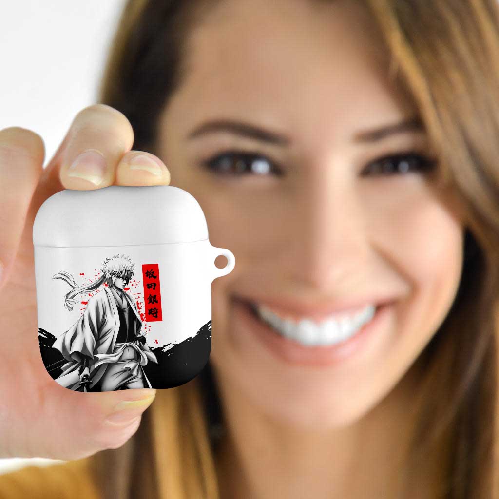 Gintoki Sakata Gintama Samurai Design AirPods Case with Katana, Red Kanji Calligraphy and Oni Mask Graphic - The Mazicc