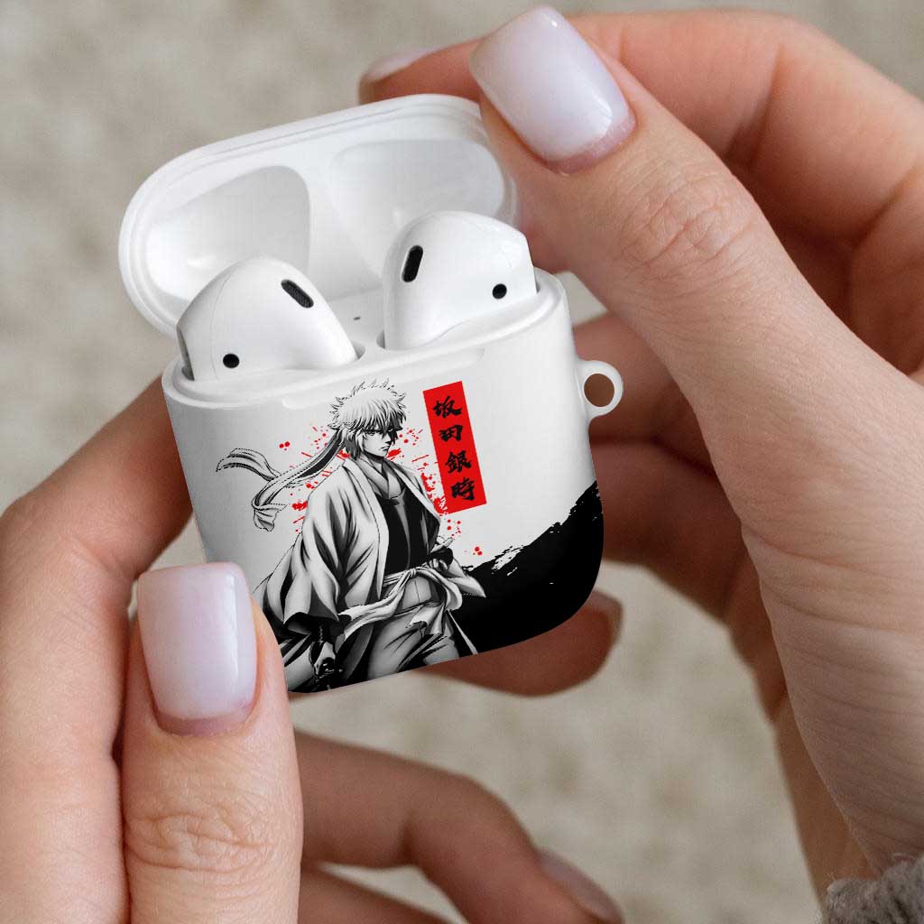 Gintoki Sakata Gintama Samurai Design AirPods Case with Katana, Red Kanji Calligraphy and Oni Mask Graphic - The Mazicc