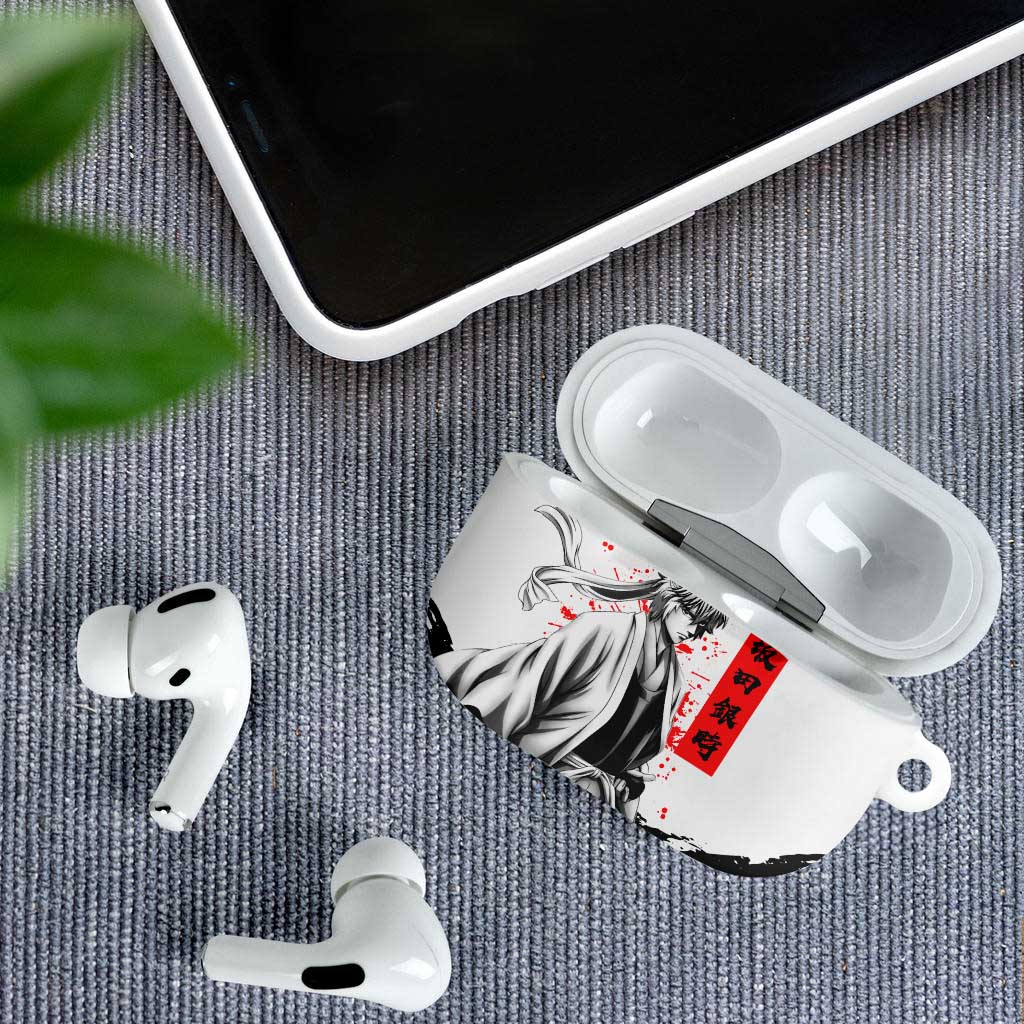 Gintoki Sakata Gintama Samurai Design AirPods Case with Katana, Red Kanji Calligraphy and Oni Mask Graphic - The Mazicc