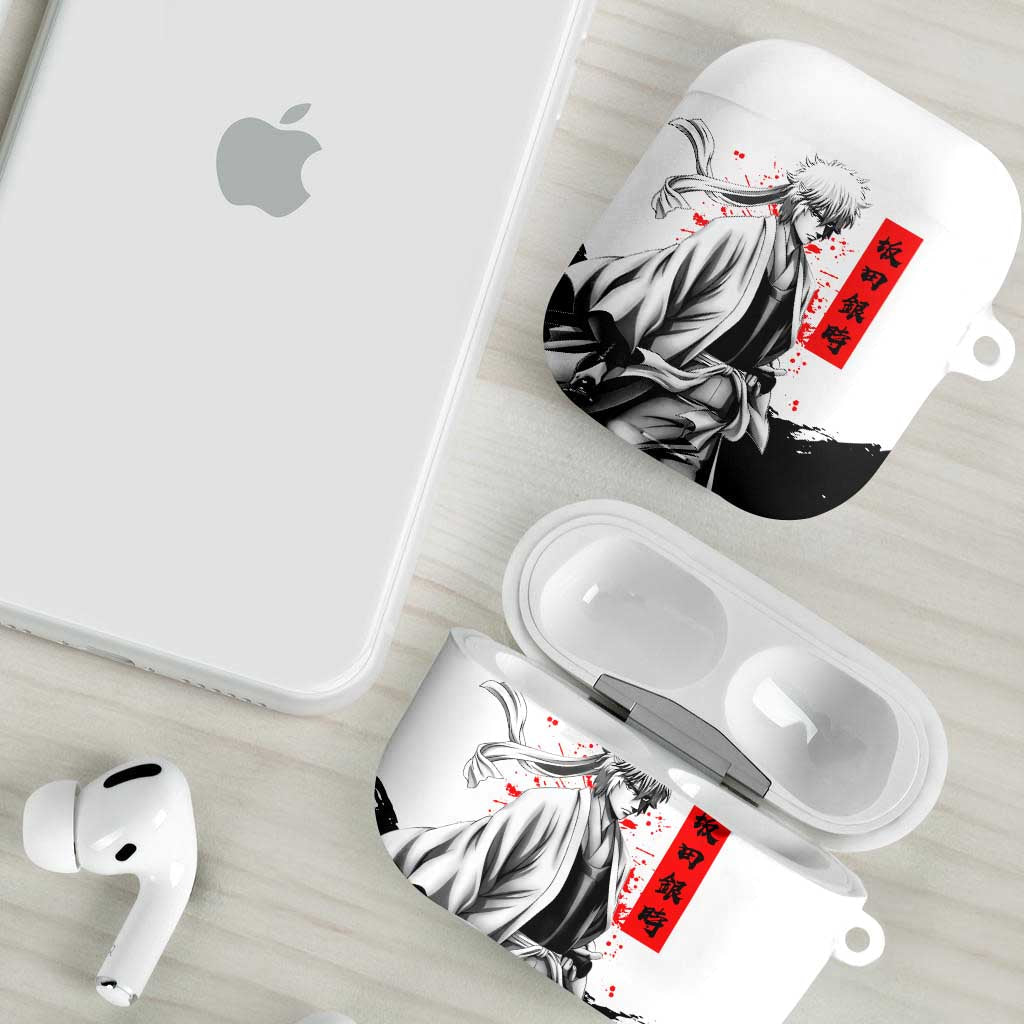 Gintoki Sakata Gintama Samurai Design AirPods Case with Katana, Red Kanji Calligraphy and Oni Mask Graphic - The Mazicc