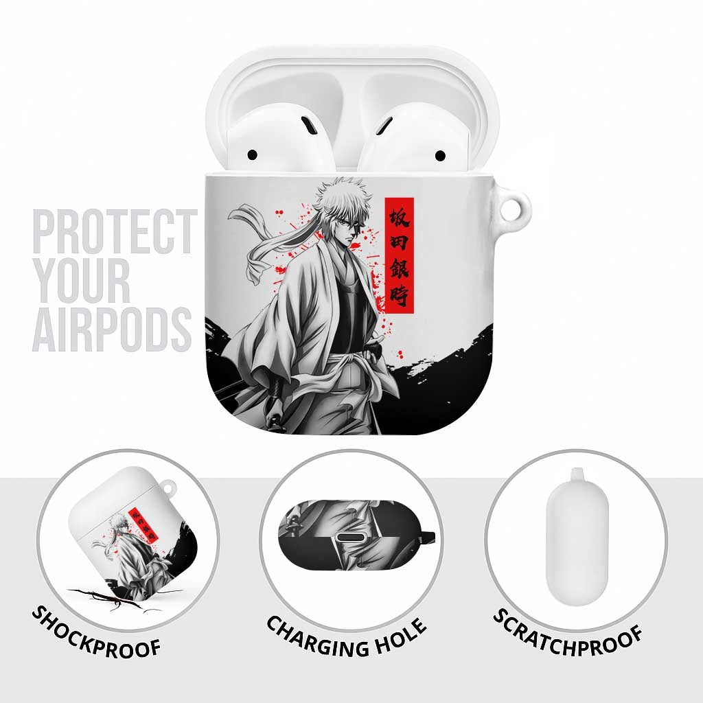 Gintoki Sakata Gintama Samurai Design AirPods Case with Katana, Red Kanji Calligraphy and Oni Mask Graphic - The Mazicc