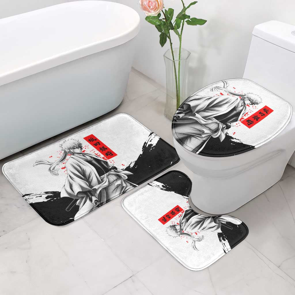 Gintoki Sakata Gintama Samurai Design Bathroom Set with Katana, Red Kanji Calligraphy and Oni Mask Graphic - The Mazicc