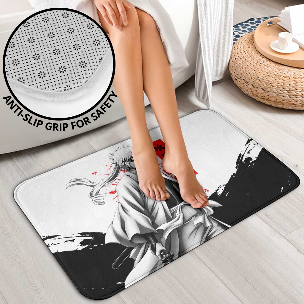 Gintoki Sakata Gintama Samurai Design Bathroom Set with Katana, Red Kanji Calligraphy and Oni Mask Graphic - The Mazicc