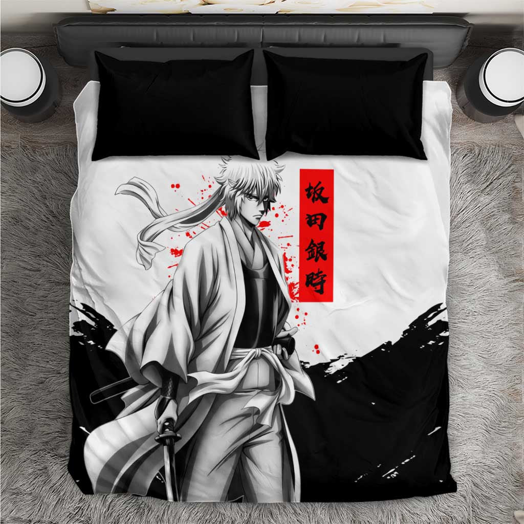 Gintoki Sakata Gintama Samurai Design Bedding Set with Katana, Red Kanji Calligraphy and Oni Mask Graphic - The Mazicc