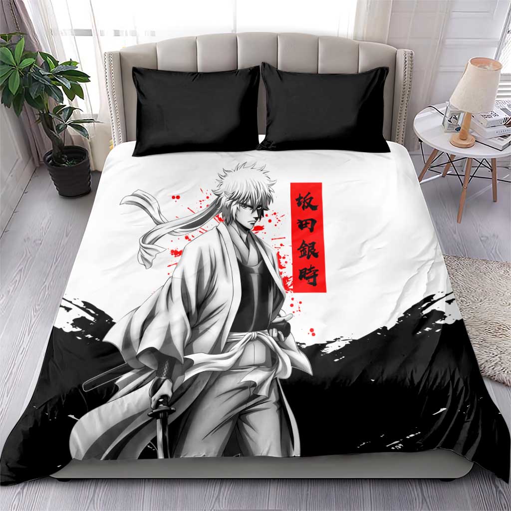 Gintoki Sakata Gintama Samurai Design Bedding Set with Katana, Red Kanji Calligraphy and Oni Mask Graphic - The Mazicc