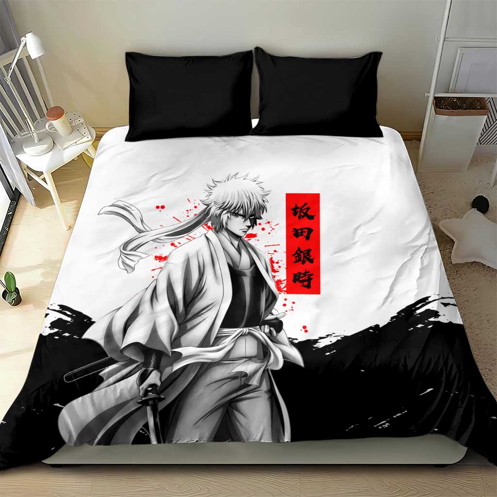 Gintoki Sakata Gintama Samurai Design Bedding Set with Katana, Red Kanji Calligraphy and Oni Mask Graphic - The Mazicc