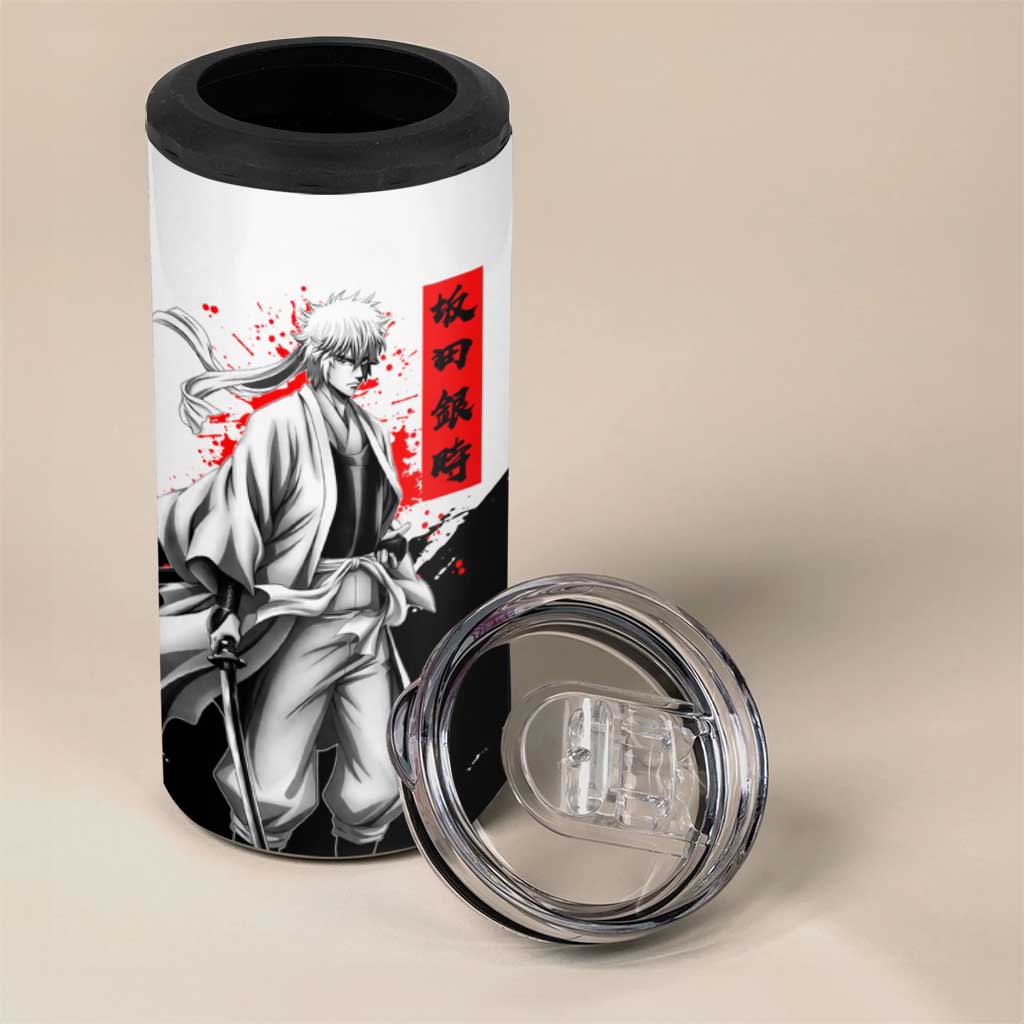 Gintoki Sakata Gintama Samurai Design 4 in 1 Can Cooler Tumbler with Katana, Red Kanji Calligraphy and Oni Mask Graphic - The Mazicc