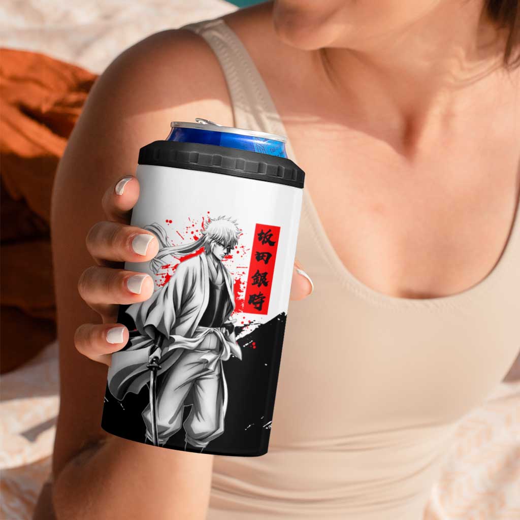 Gintoki Sakata Gintama Samurai Design 4 in 1 Can Cooler Tumbler with Katana, Red Kanji Calligraphy and Oni Mask Graphic - The Mazicc