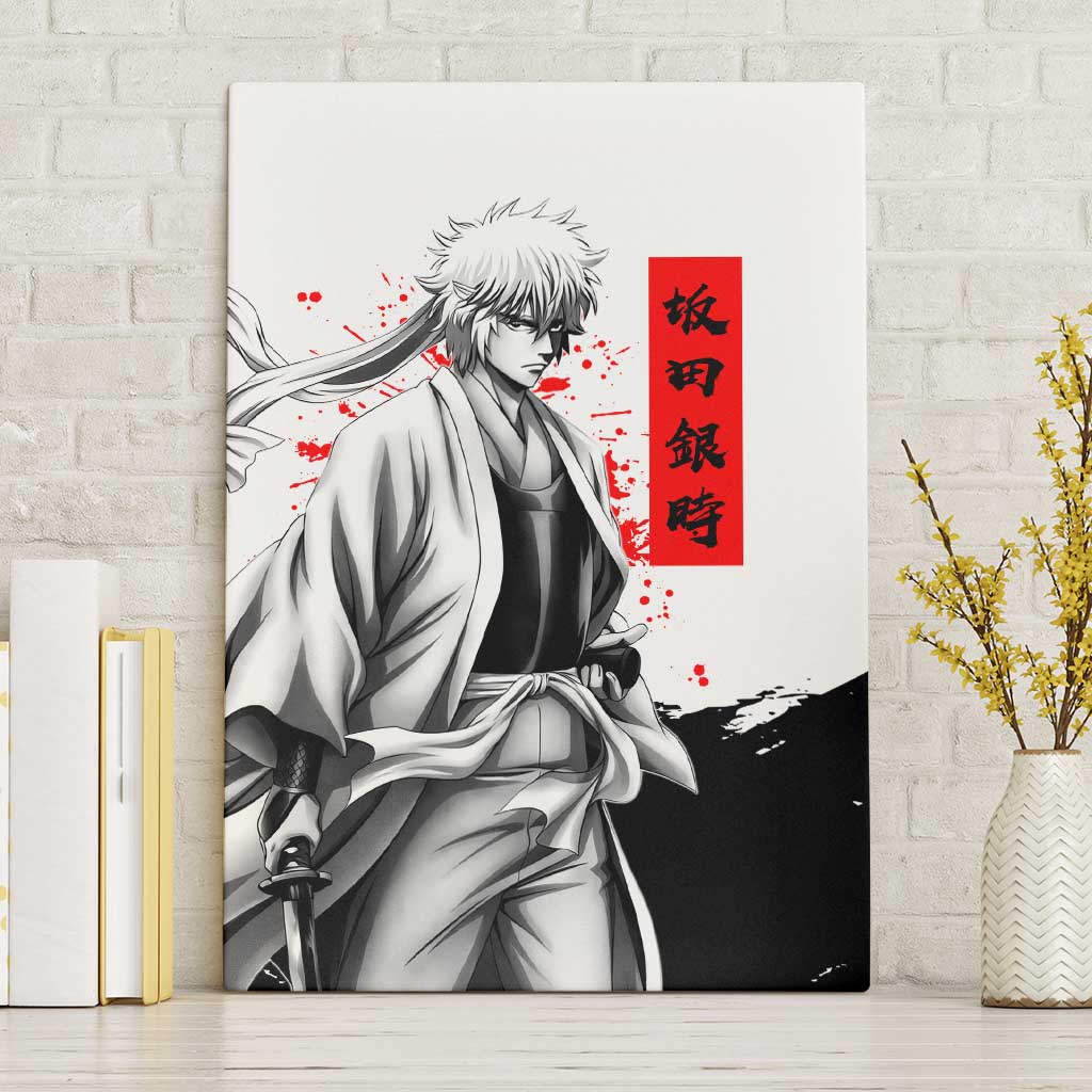 Gintoki Sakata Gintama Samurai Design Canvas Wall Art with Katana, Red Kanji Calligraphy and Oni Mask Graphic - The Mazicc
