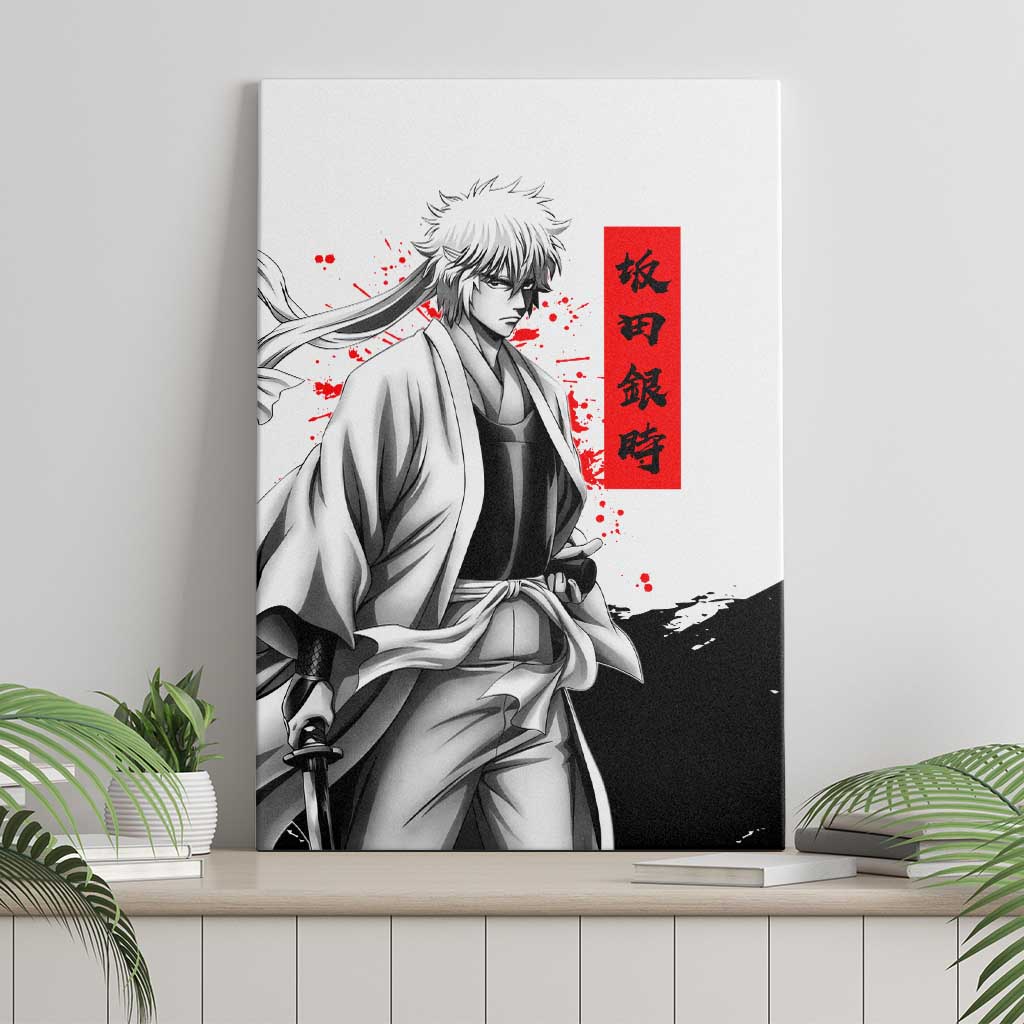 Gintoki Sakata Gintama Samurai Design Canvas Wall Art with Katana, Red Kanji Calligraphy and Oni Mask Graphic - The Mazicc