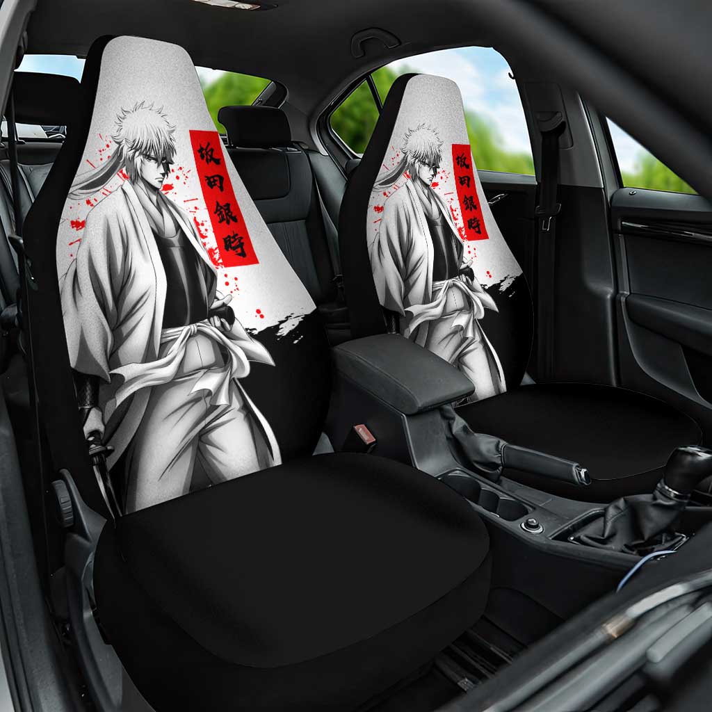 Gintoki Sakata Gintama Samurai Design Car Seat Cover with Katana, Red Kanji Calligraphy and Oni Mask Graphic - The Mazicc