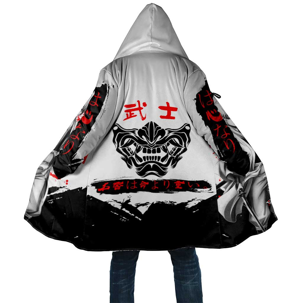Gintoki Sakata Gintama Samurai Design Cloak with Katana, Red Kanji Calligraphy and Oni Mask Graphic - The Mazicc