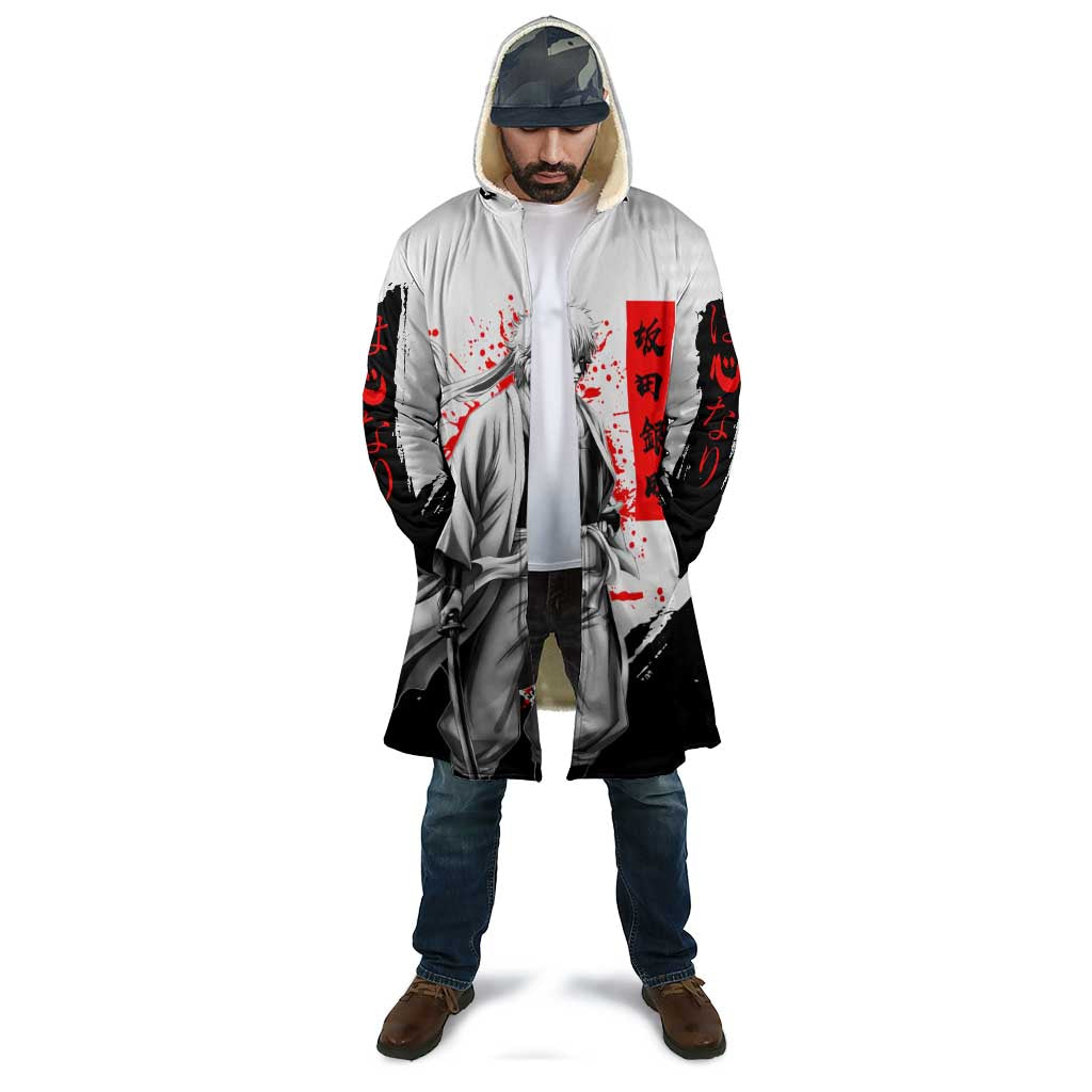 Gintoki Sakata Gintama Samurai Design Cloak with Katana, Red Kanji Calligraphy and Oni Mask Graphic - The Mazicc