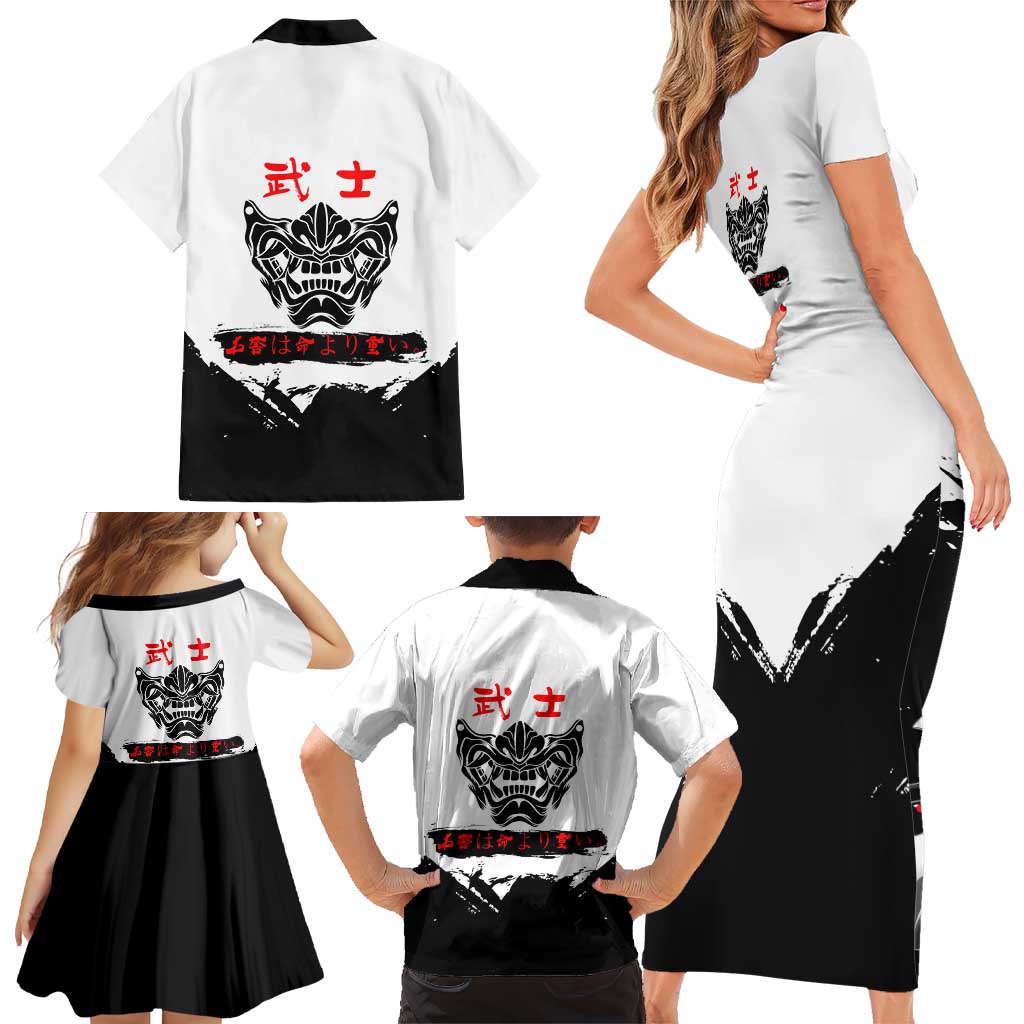 Gintoki Sakata Gintama Samurai Design Family Matching Short Sleeve Bodycon Dress and Hawaiian Shirt with Katana, Red Kanji Calligraphy and Oni Mask Graphic