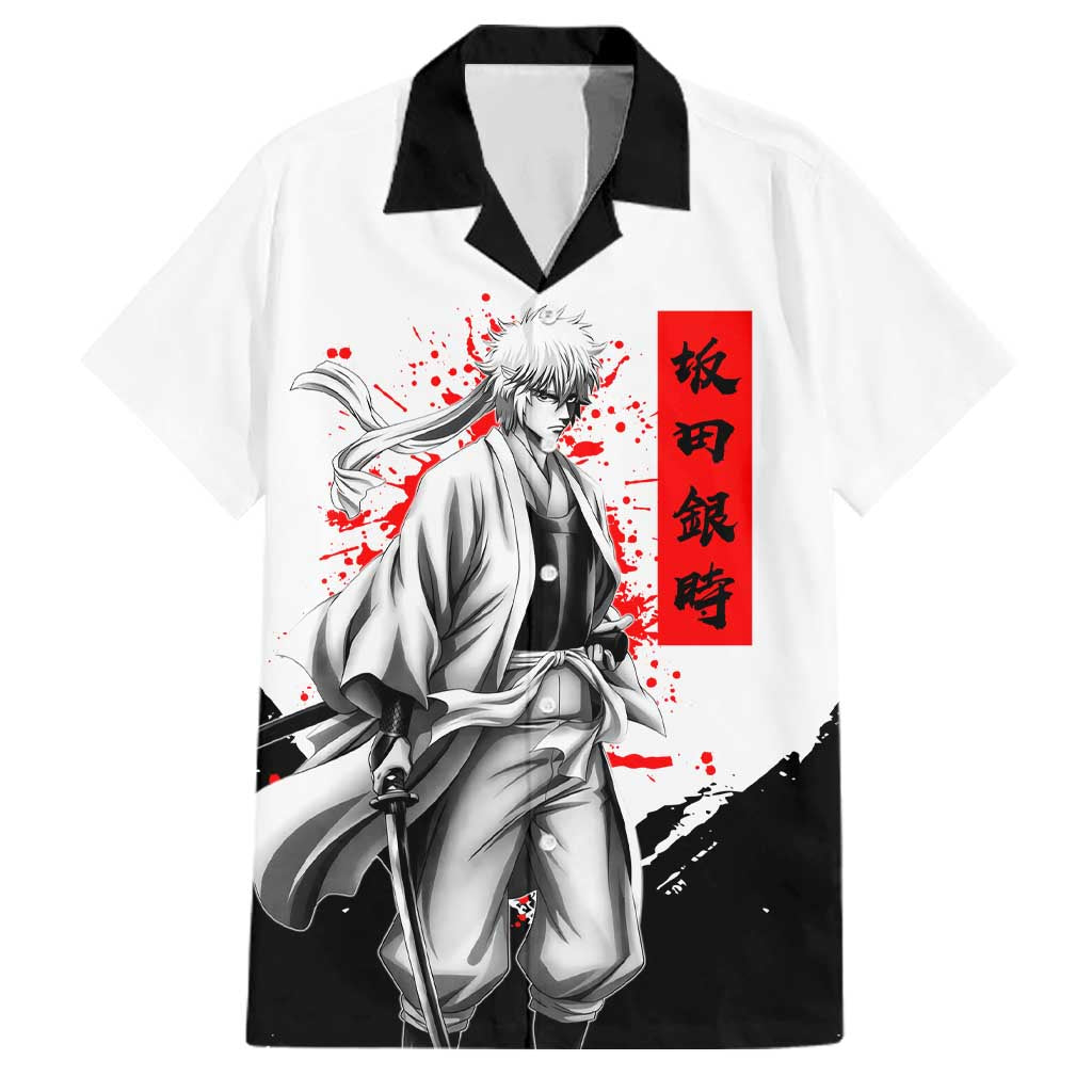 Gintoki Sakata Gintama Samurai Design Family Matching Tank Maxi Dress and Hawaiian Shirt with Katana, Red Kanji Calligraphy and Oni Mask Graphic