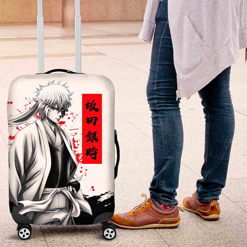 Gintoki Sakata Gintama Samurai Design Luggage Cover with Katana, Red Kanji Calligraphy and Oni Mask Graphic - The Mazicc