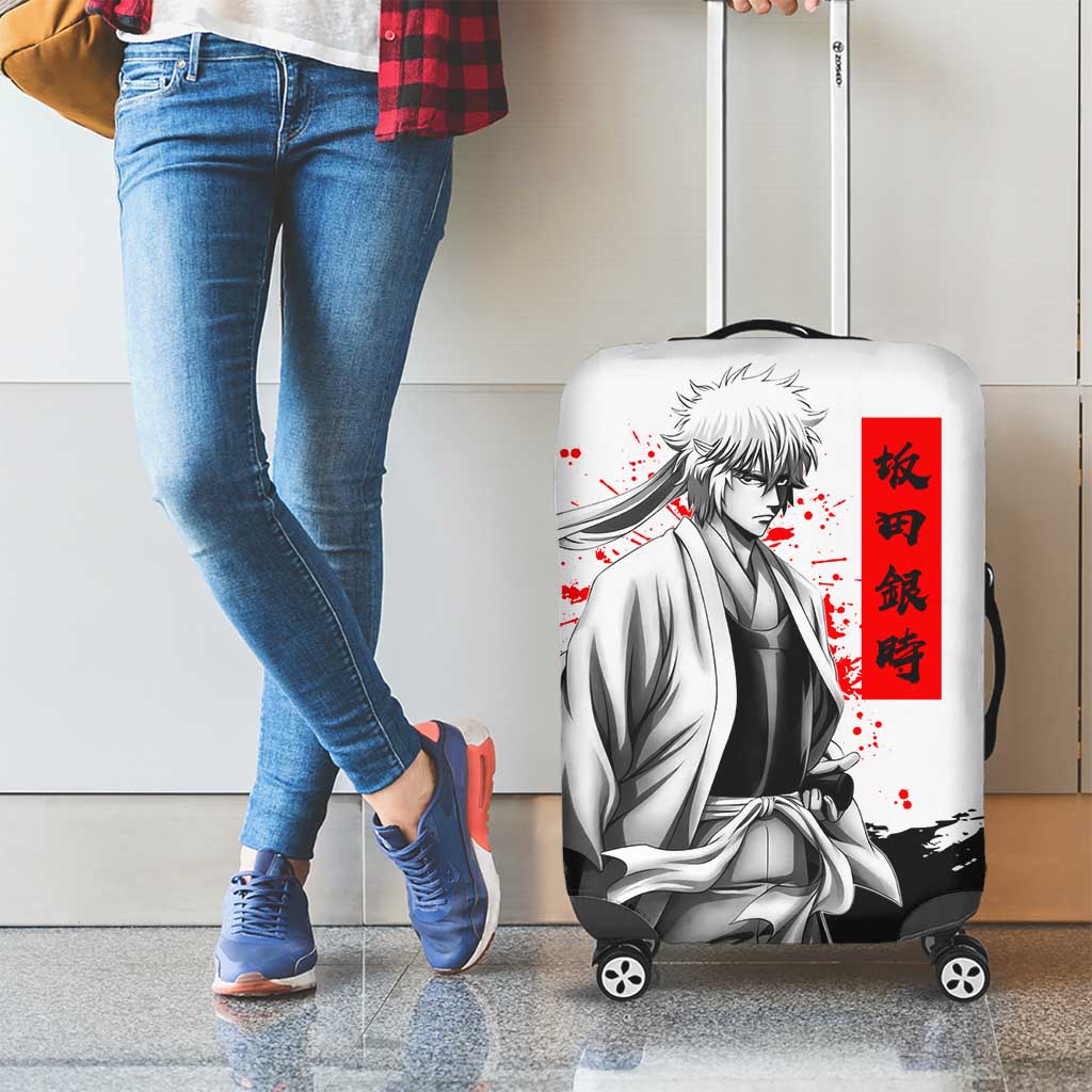 Gintoki Sakata Gintama Samurai Design Luggage Cover with Katana, Red Kanji Calligraphy and Oni Mask Graphic - The Mazicc