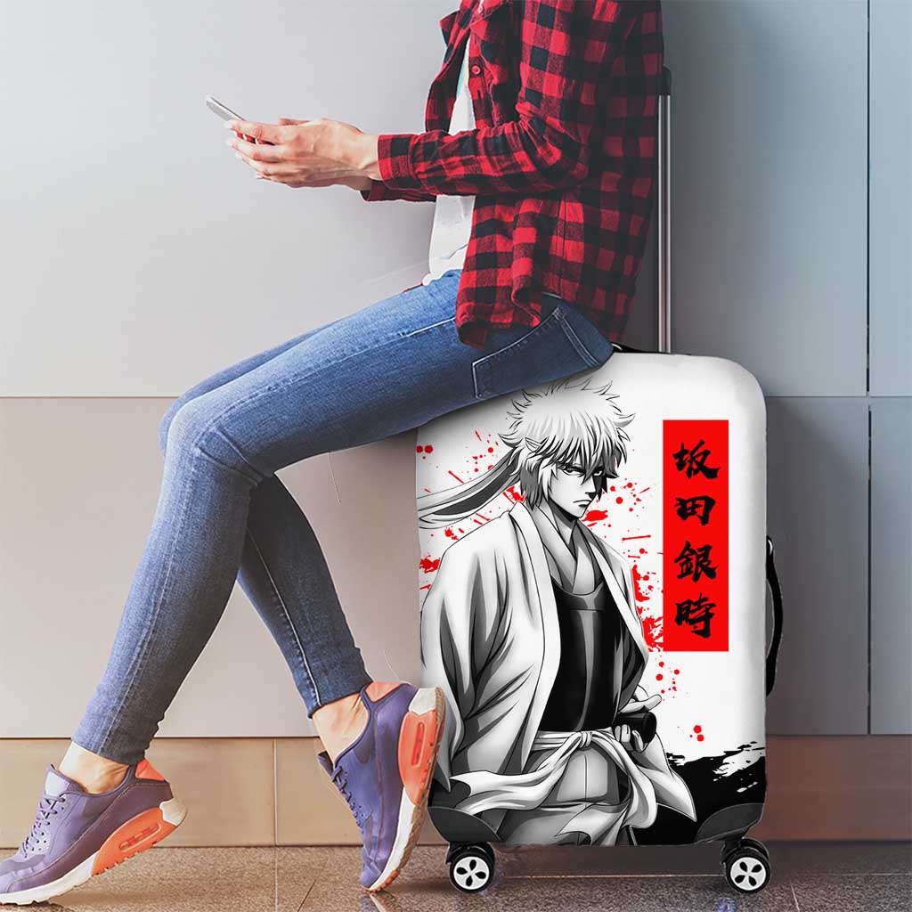 Gintoki Sakata Gintama Samurai Design Luggage Cover with Katana, Red Kanji Calligraphy and Oni Mask Graphic - The Mazicc