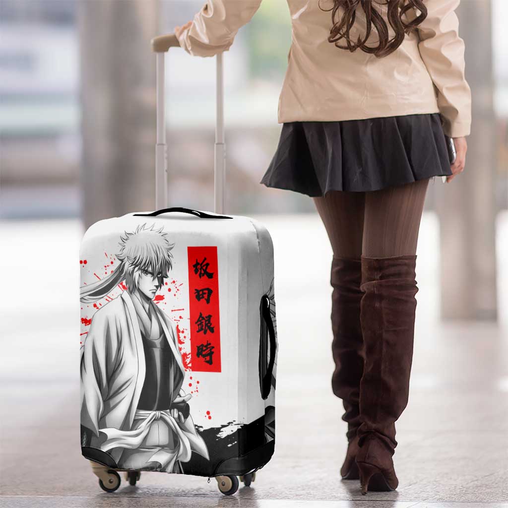 Gintoki Sakata Gintama Samurai Design Luggage Cover with Katana, Red Kanji Calligraphy and Oni Mask Graphic - The Mazicc