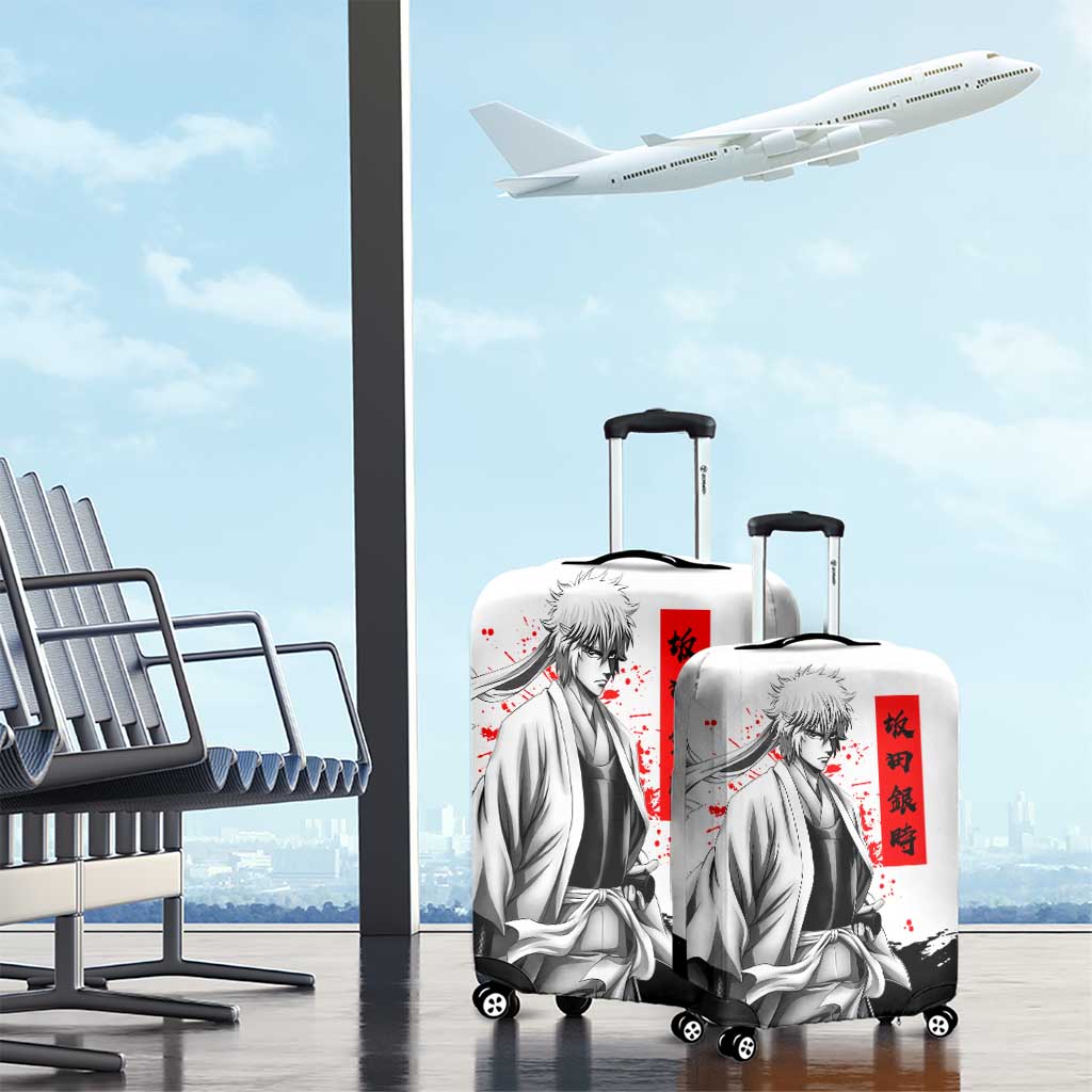 Gintoki Sakata Gintama Samurai Design Luggage Cover with Katana, Red Kanji Calligraphy and Oni Mask Graphic - The Mazicc