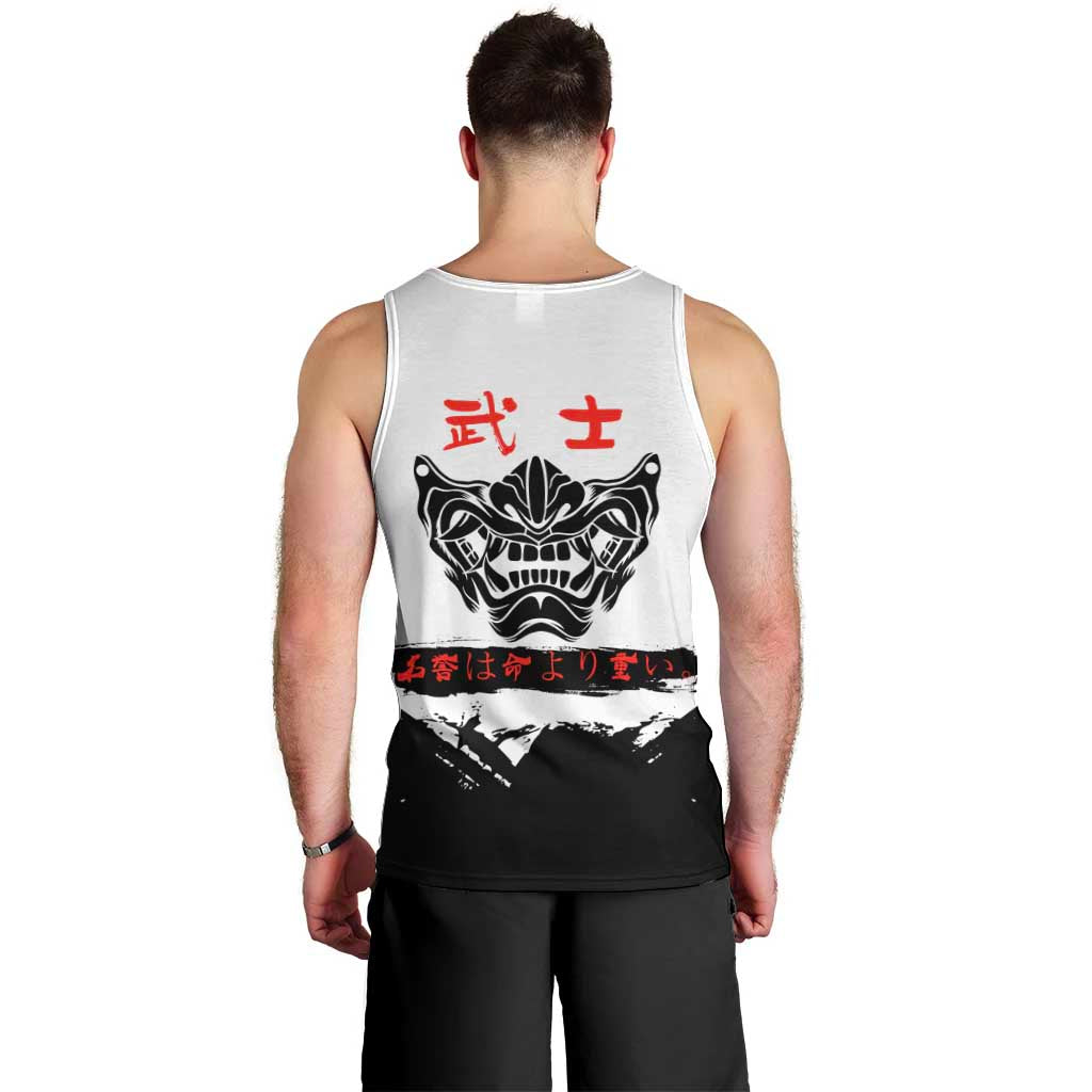 Gintoki Sakata Gintama Samurai Design Men Tank Top with Katana, Red Kanji Calligraphy and Oni Mask Graphic - The Mazicc