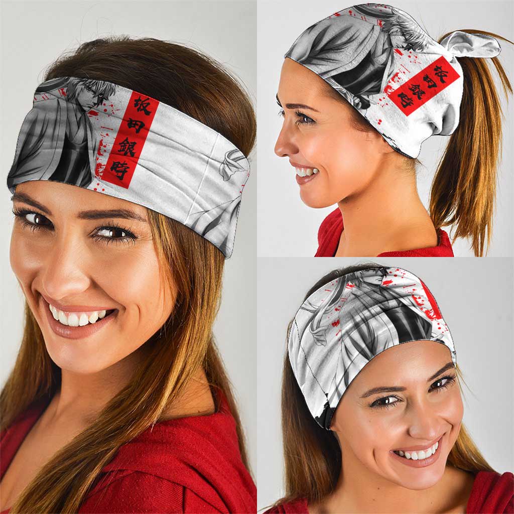 Gintoki Sakata Gintama Samurai Design Neck Gaiter with Katana, Red Kanji Calligraphy and Oni Mask Graphic - The Mazicc